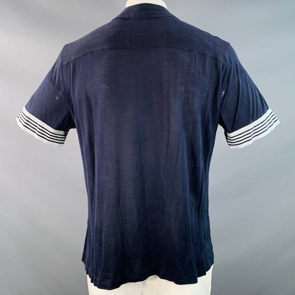 GIORGIO ARMANI Size L Navy Blue Contrast Trim Silk Blend Short Sleeve Polo - Picture 3 of 5